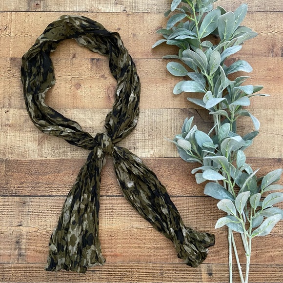 Camo Pleated Scarf in Dark Greens + Black - Picture 5 of 11